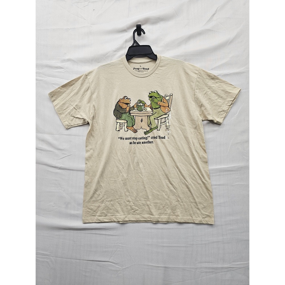 Frog and Toad Mens Graphic T-Shirt Tan Cotton Blend Casual Size Large